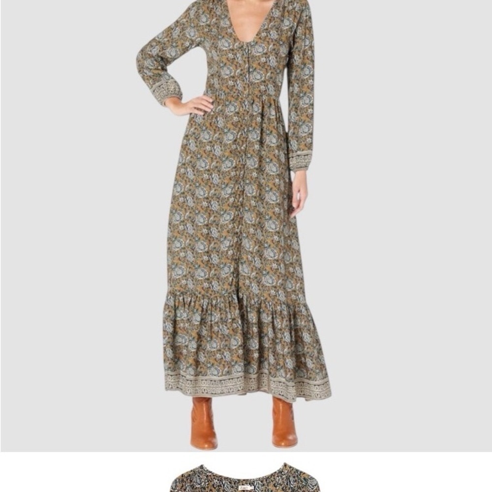Faherty Toluca floral tiered dress green and Brown Paisley Long Sleeve Dress